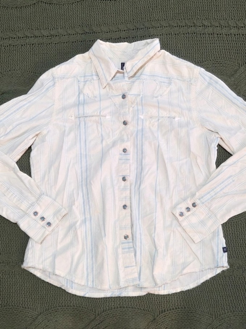 Cruel Girl Snap Button Up Long Sleeve Shirt Western White Teal